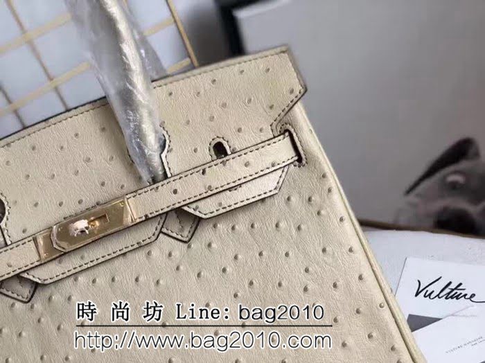 愛馬仕Hermes原版牛皮鴕鳥紋 Birkin 鉑金包 時尚手提包 0AM1011